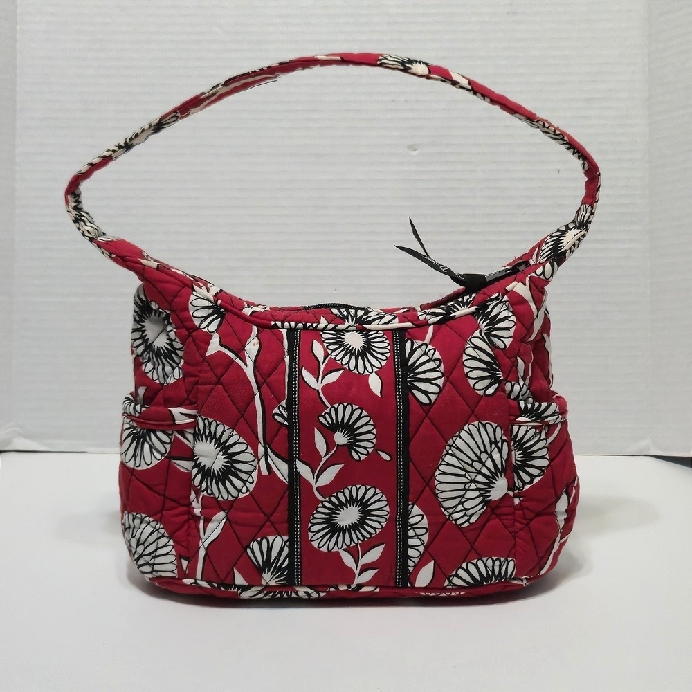 Vera Bradley Sophie Shoulder Bag Deco Daisy Red Black White Quilted Houndstooth